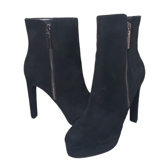 Guess Dejah Black Faux Suede Zip Platform Ankle Booties Sz 8.5M - Picture 1 of 13